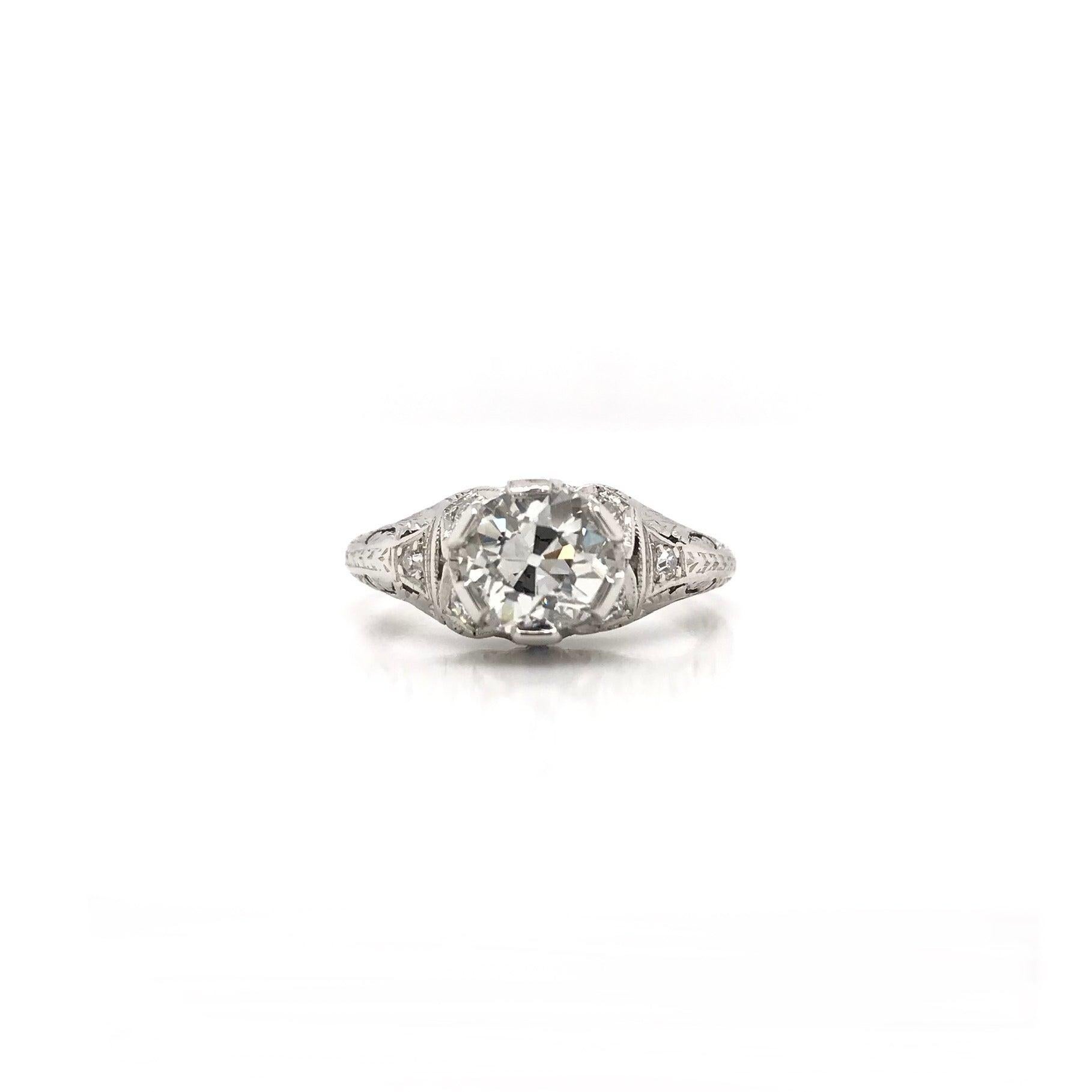 Art Deco 1.19 Carat Old Mine Cut Diamond Ring In Good Condition For Sale In Montgomery, AL