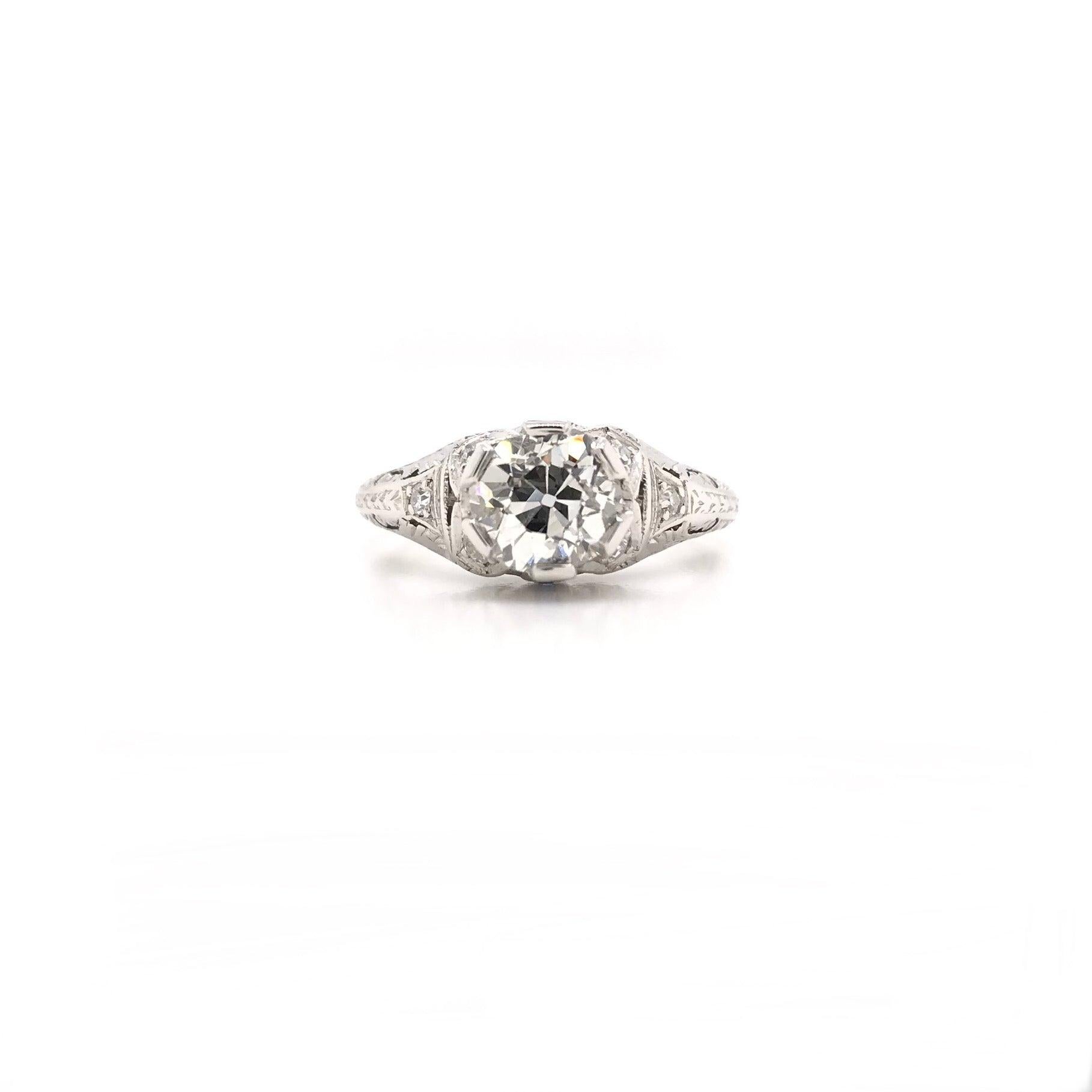 Art Deco 1.19 Carat Old Mine Cut Diamond Ring For Sale 1
