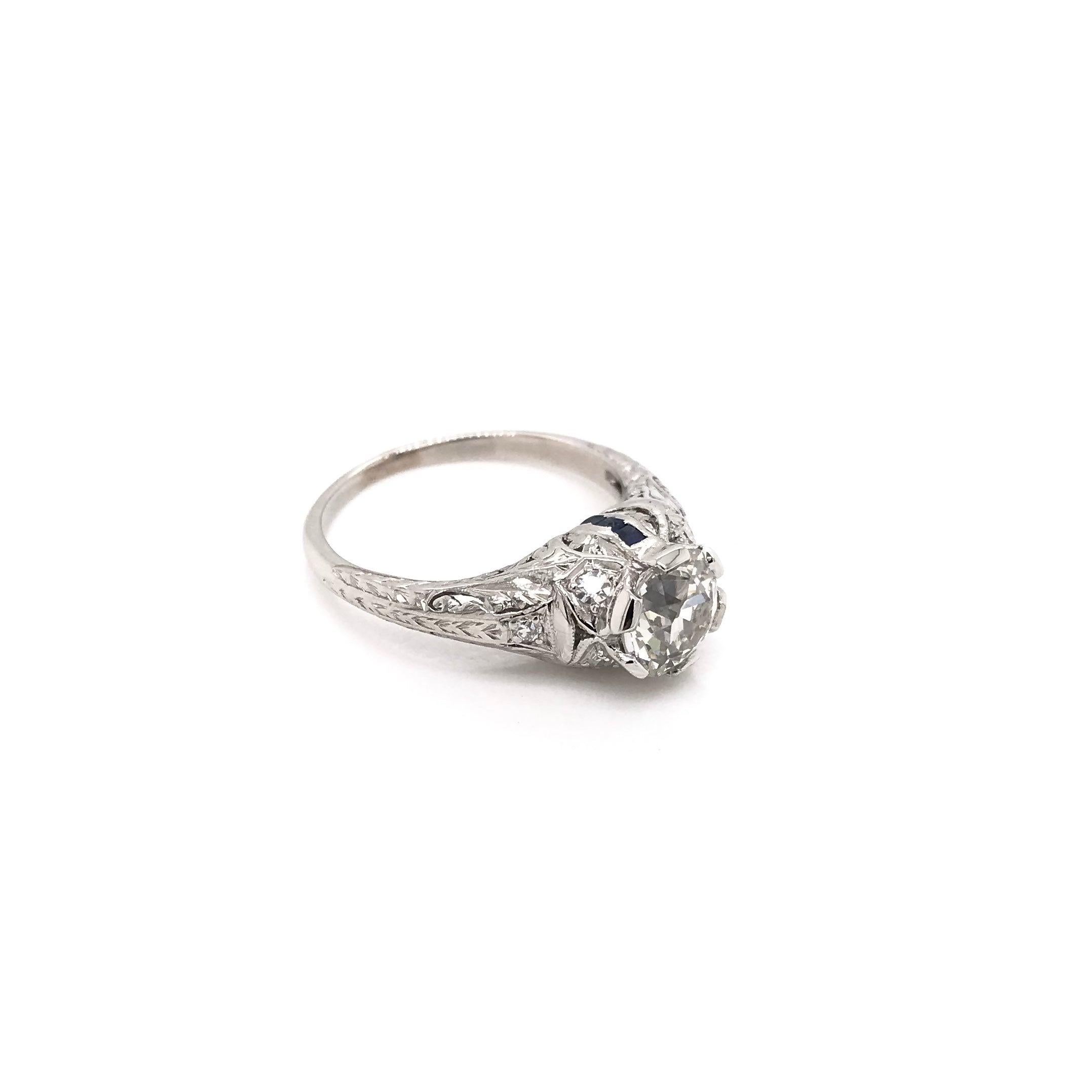 Art Deco 1.19 Carat Old Mine Cut Diamond Ring For Sale 2