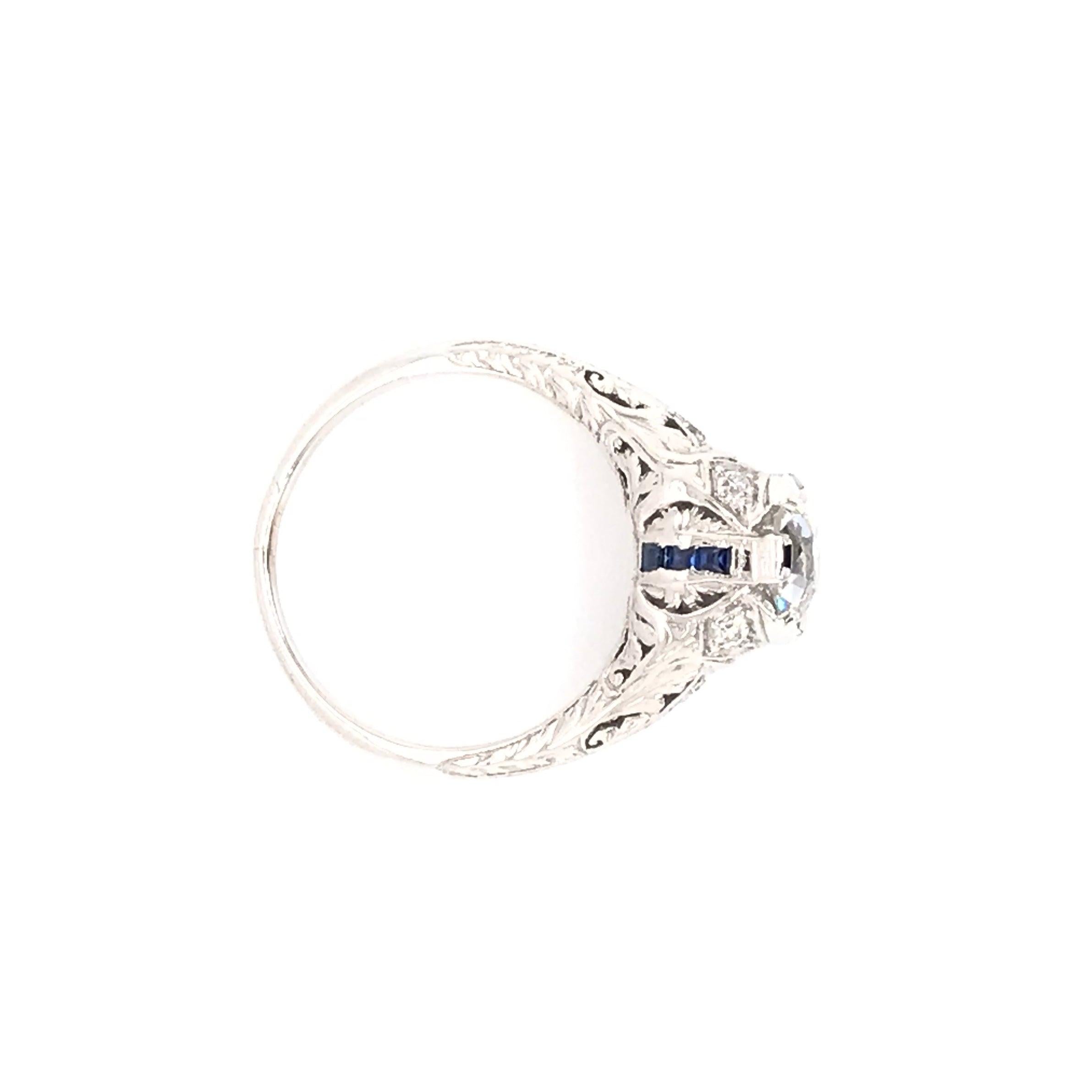 Art Deco 1.19 Carat Old Mine Cut Diamond Ring For Sale 4