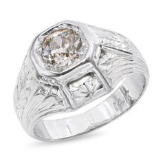 Art Deco 11k White Gold .57ct Old European Cut Diamond Ring