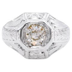 Art Deco 11k White Gold .57ct Old European Cut Diamond Ring