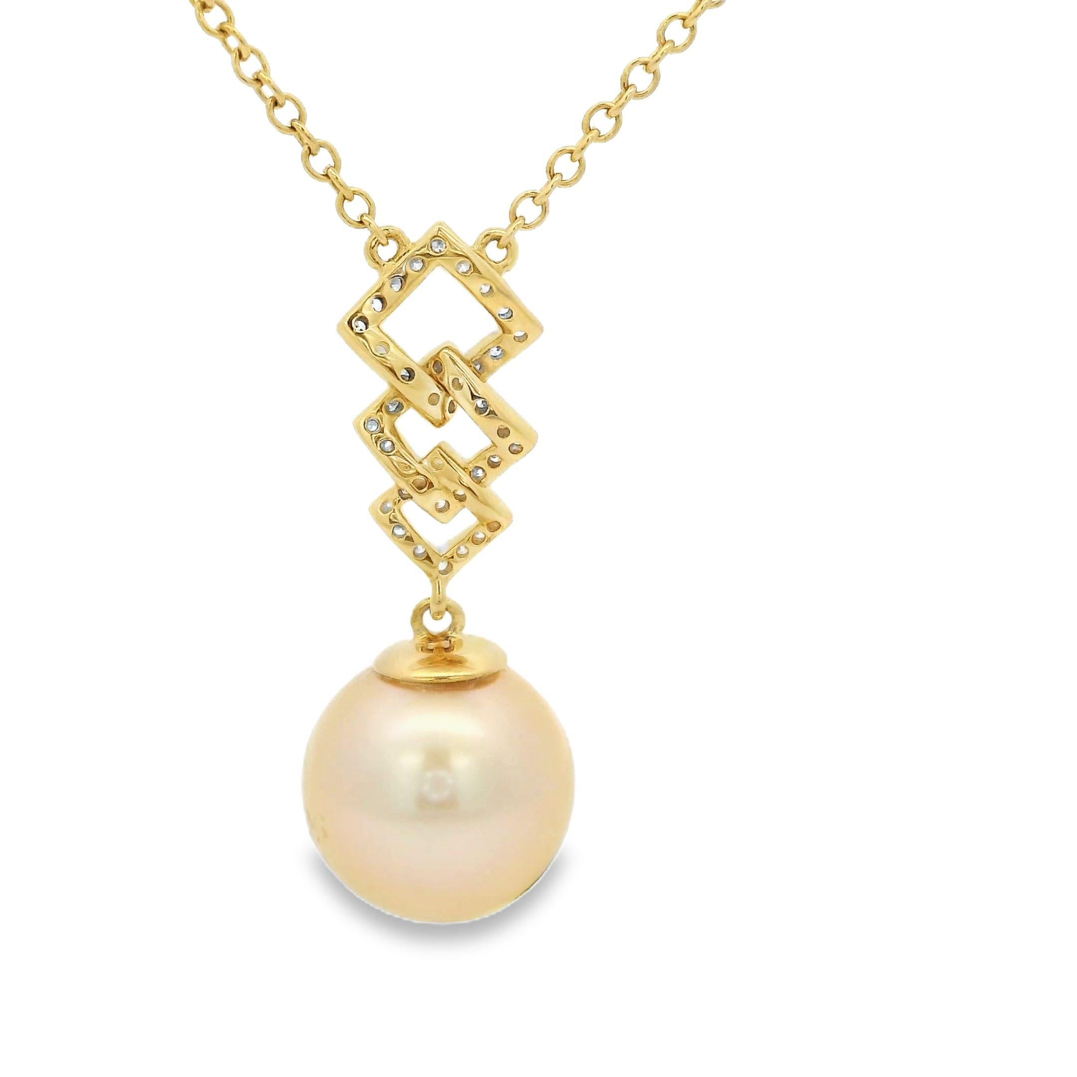 Art Déco Ciondolo con diamante e perla dei mari del sud in oro Art Deco da 11 mm in oro giallo 18 carati in vendita