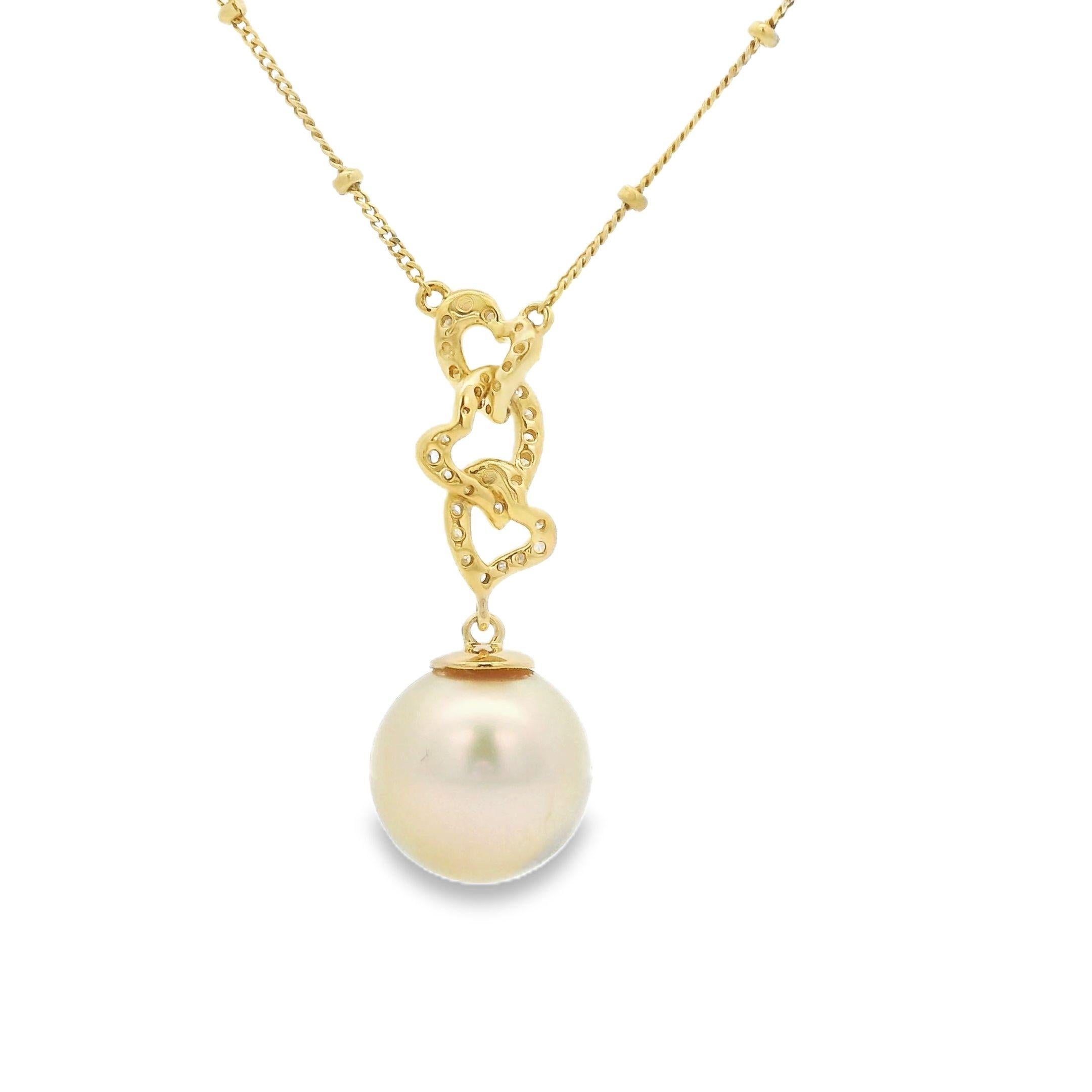 Art Déco Ciondolo con diamante e perla dei mari del sud in oro Art Deco da 11 mm in oro giallo 18 carati in vendita