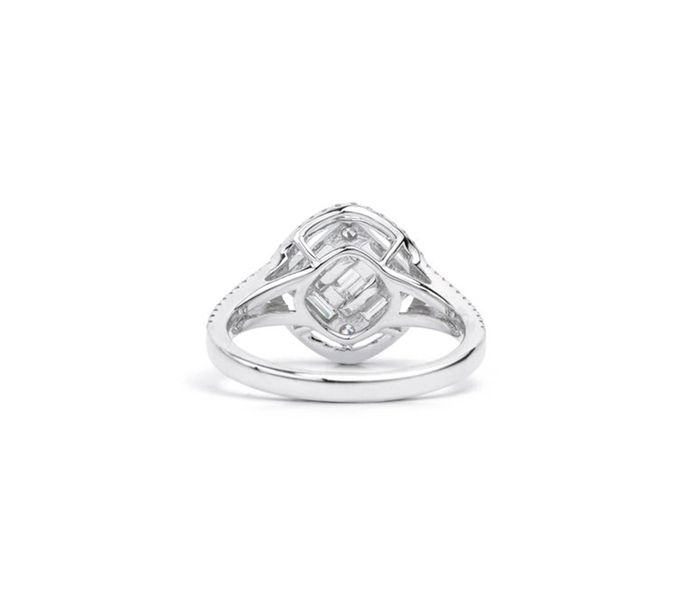 De las mujeres Anillo de cóctel con diamantes baguette Art Déco de 1,1 quilates en oro blanco de 18 quilates -  Declaración en venta