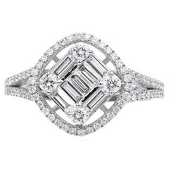 Anello da cocktail con diamante baguette da 1,1tcw in oro bianco 18 carati - Art Deco  Dichiarazione