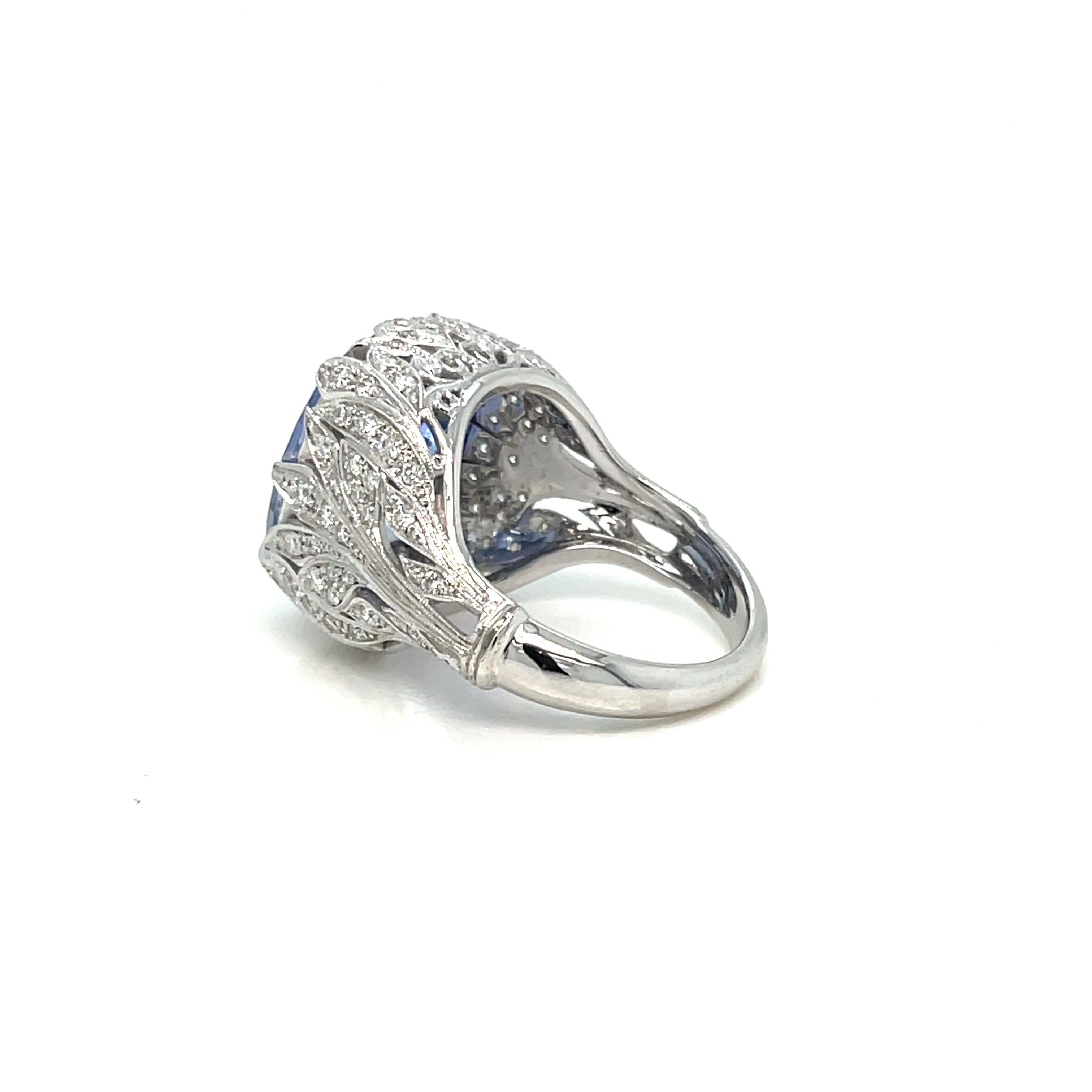Women's Art Deco 12 Carat Sapphire Diamond Gold Ring For Sale