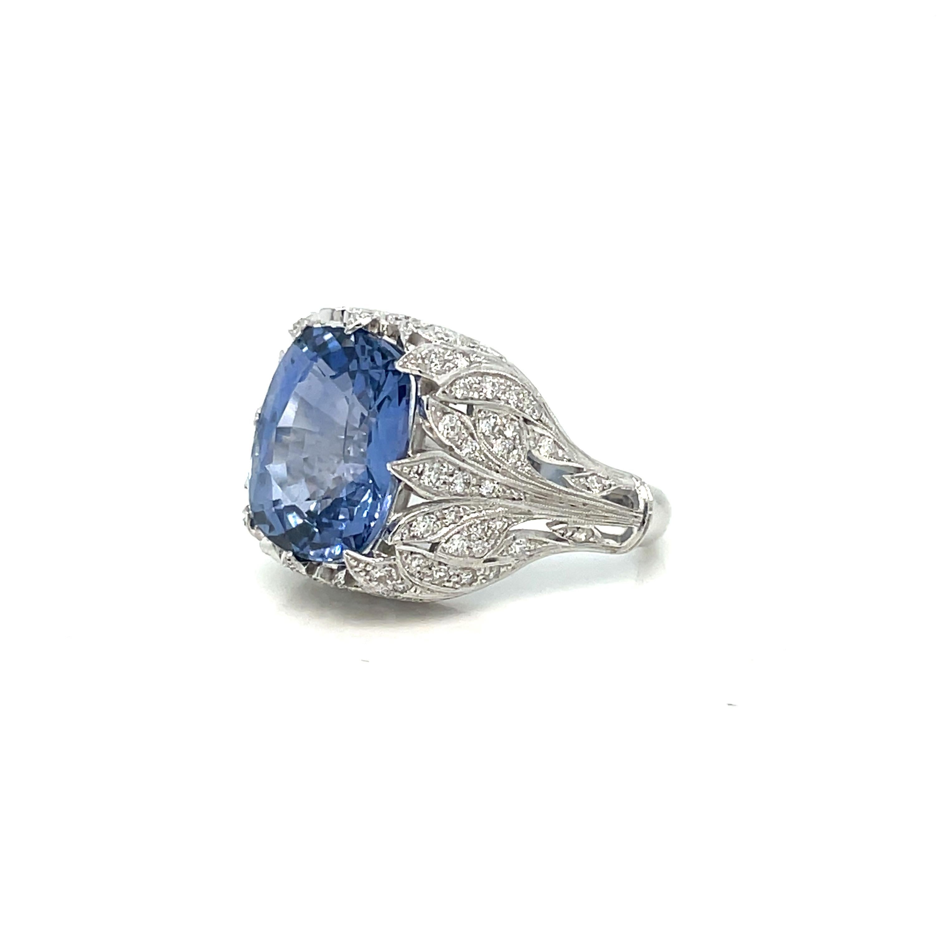 Art Deco 12 Carat Sapphire Diamond Gold Ring For Sale 2