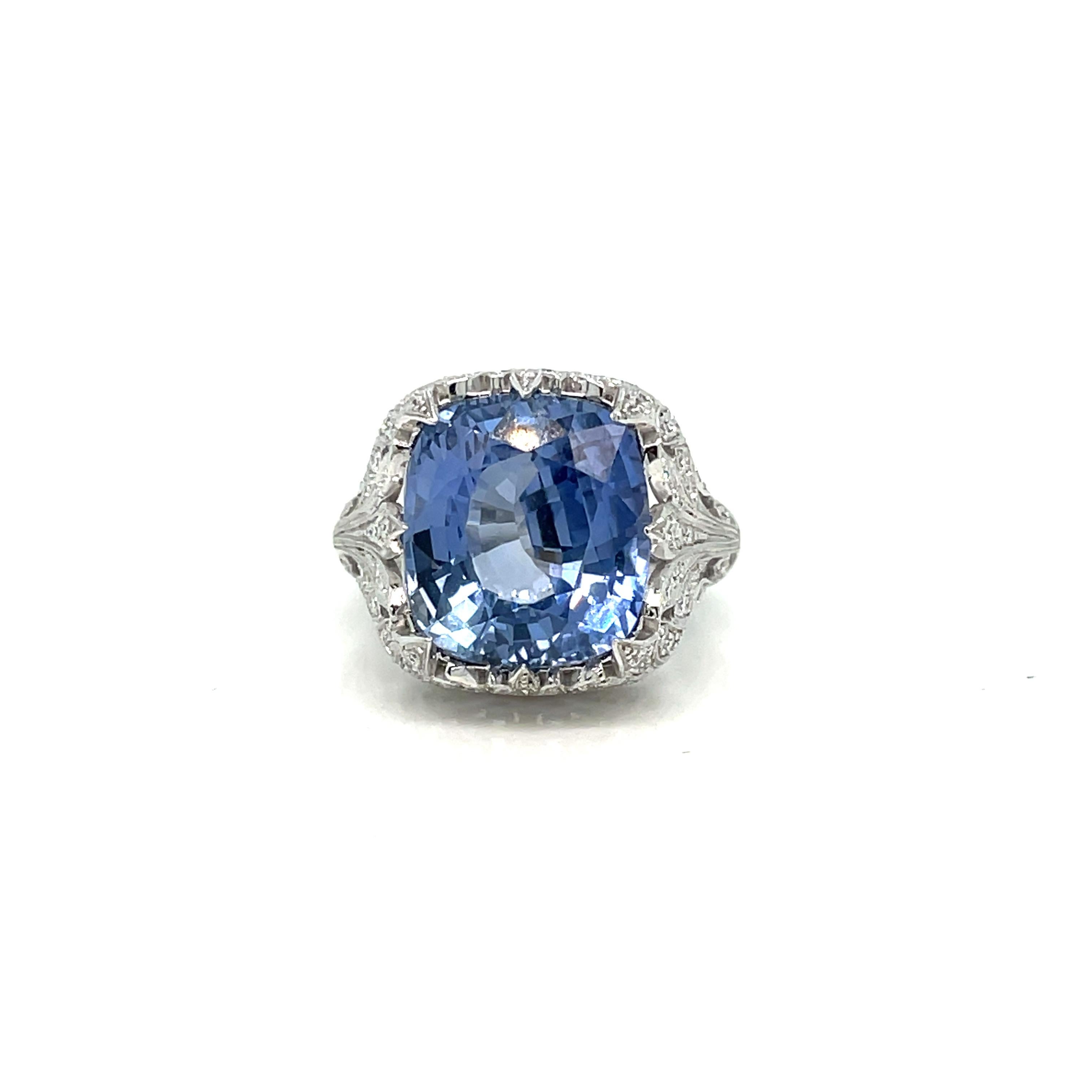 Art Deco 12 Carat Sapphire Diamond Gold Ring For Sale 3