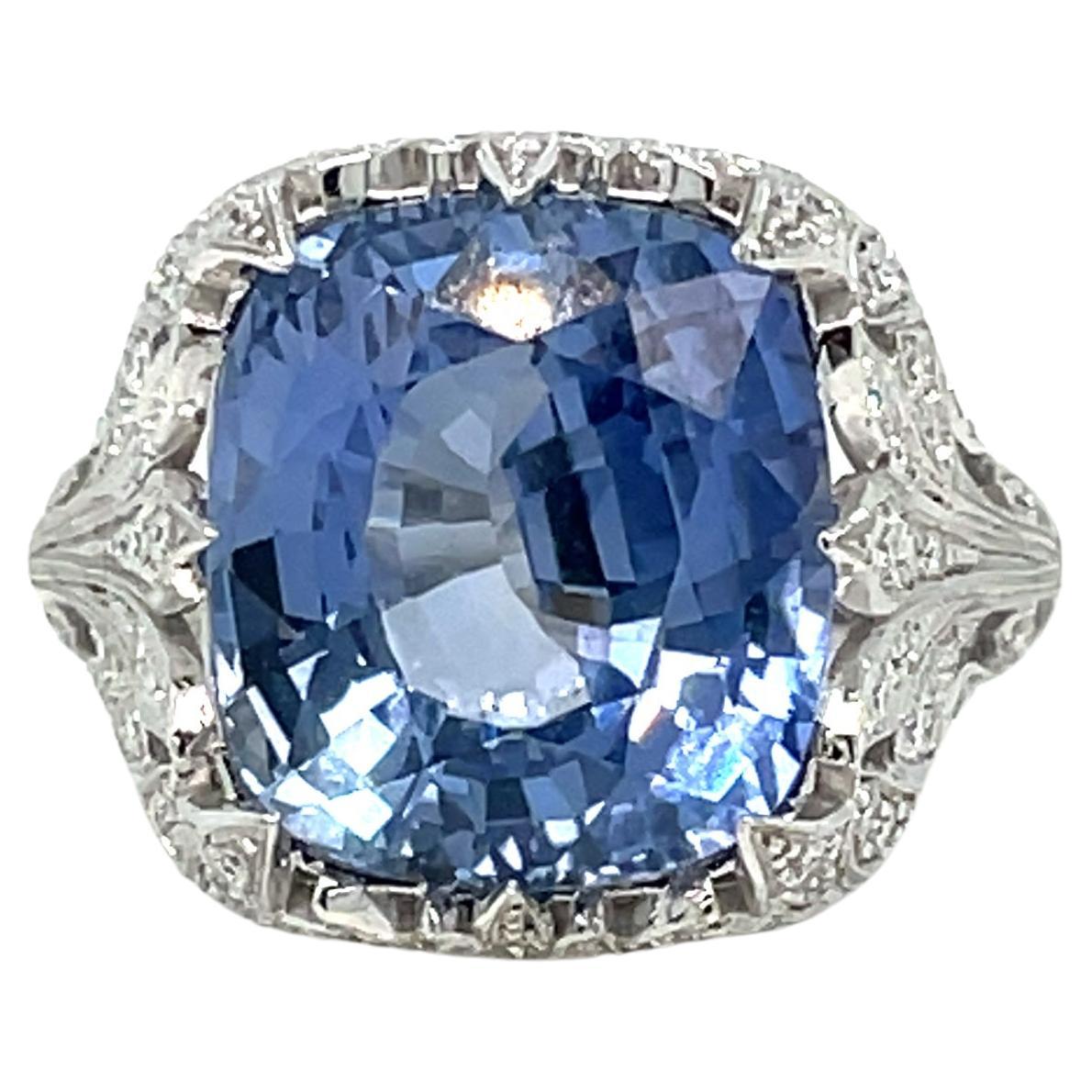 Art Deco 12 Carat Sapphire Diamond Gold Ring