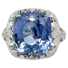 Art Deco 12 Carat Sapphire Diamond Gold Ring