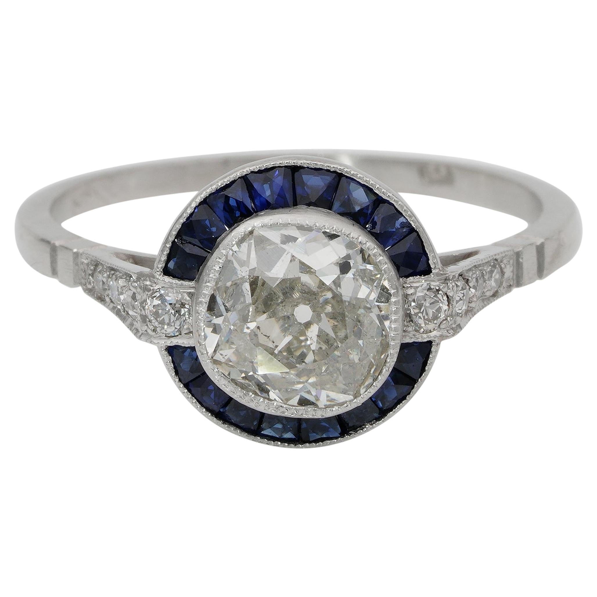 Art Deco Style 1.20 Carat Diamond Plus Platinum Target Ring For Sale
