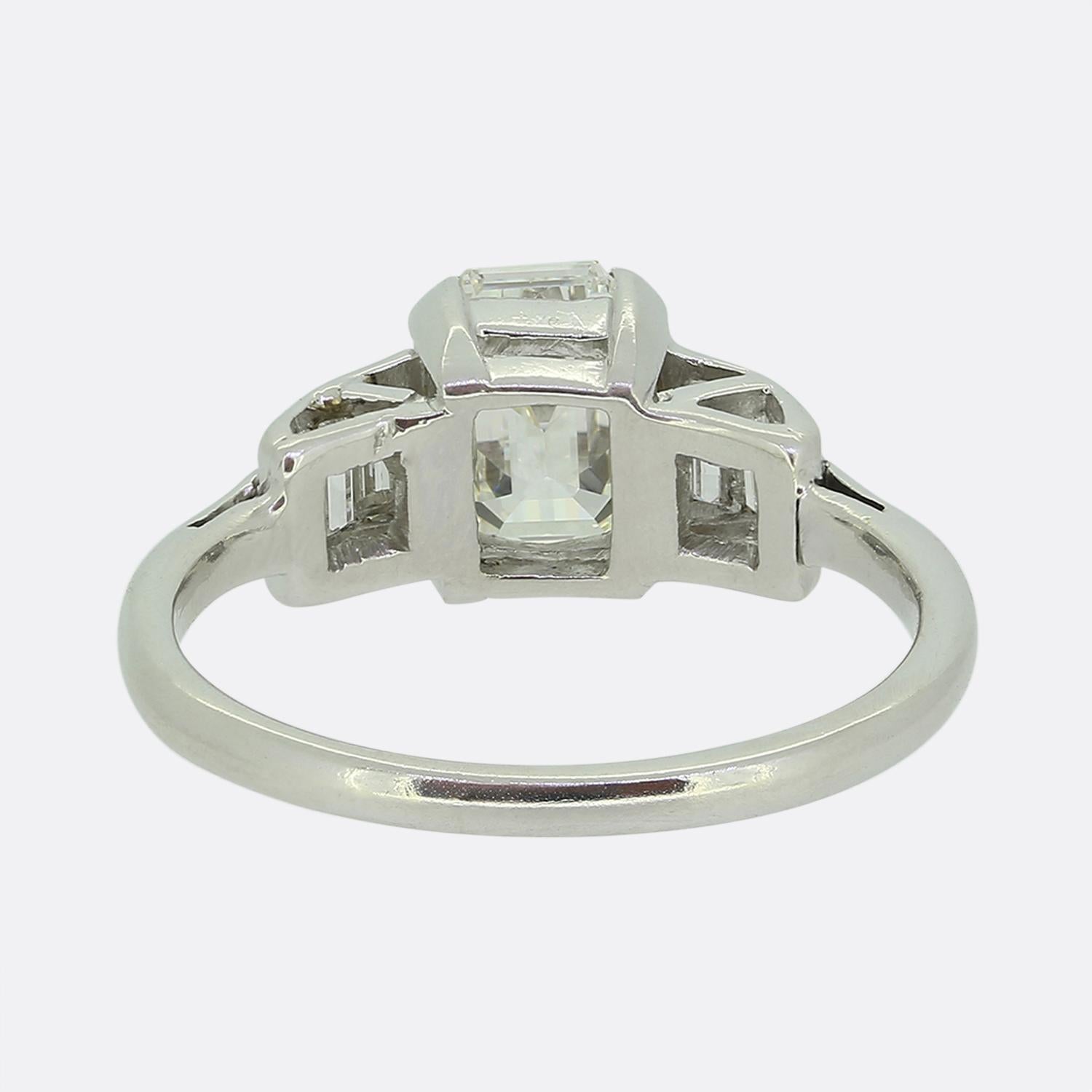 Women's or Men's Art Deco 1.20 Carat Emerald Cut Diamond Ring