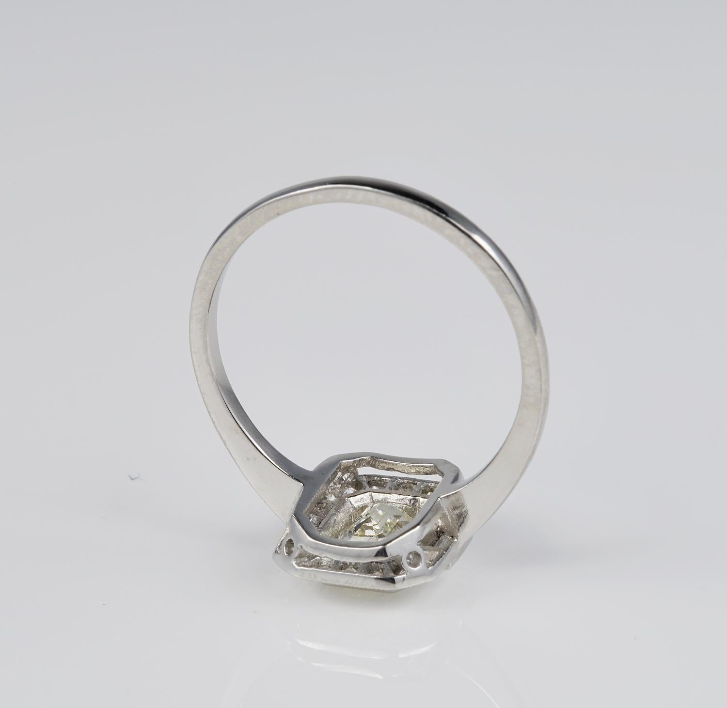 Women's Art Deco 1.20 Carat Emerald Cut Diamond Solitaire Plus Platinum Ring For Sale