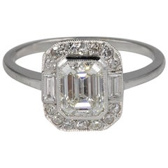 Art Deco 1.20 Carat Emerald Cut Diamond Solitaire Plus Platinum Ring ...