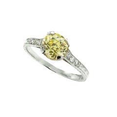 Art Deco 1.20 Carat Old European Fancy Yellow Diamond Platinum Engagement Ring