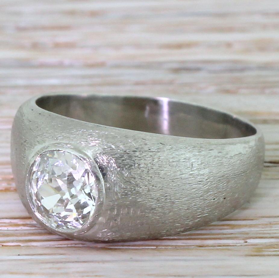 Art Deco 1.20 Carat Old Cut Diamond Platinum Solitaire Ring For Sale 2
