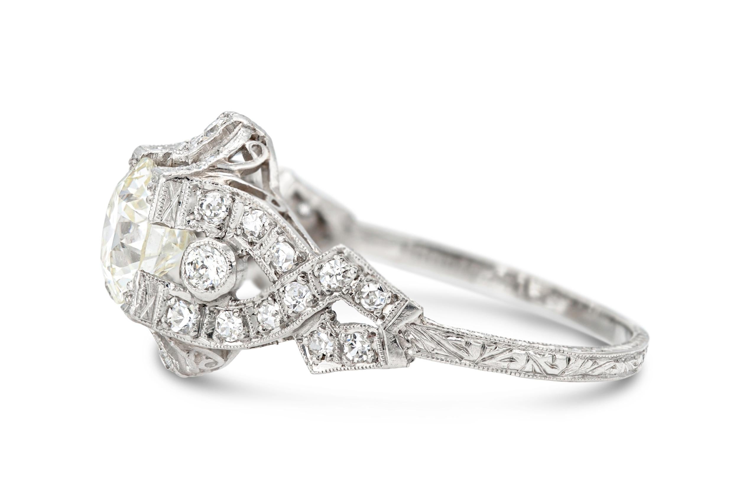 Art Deco 1.20 Carat Old European Cut Diamond Engagement Ring In Good Condition For Sale In New York, NY