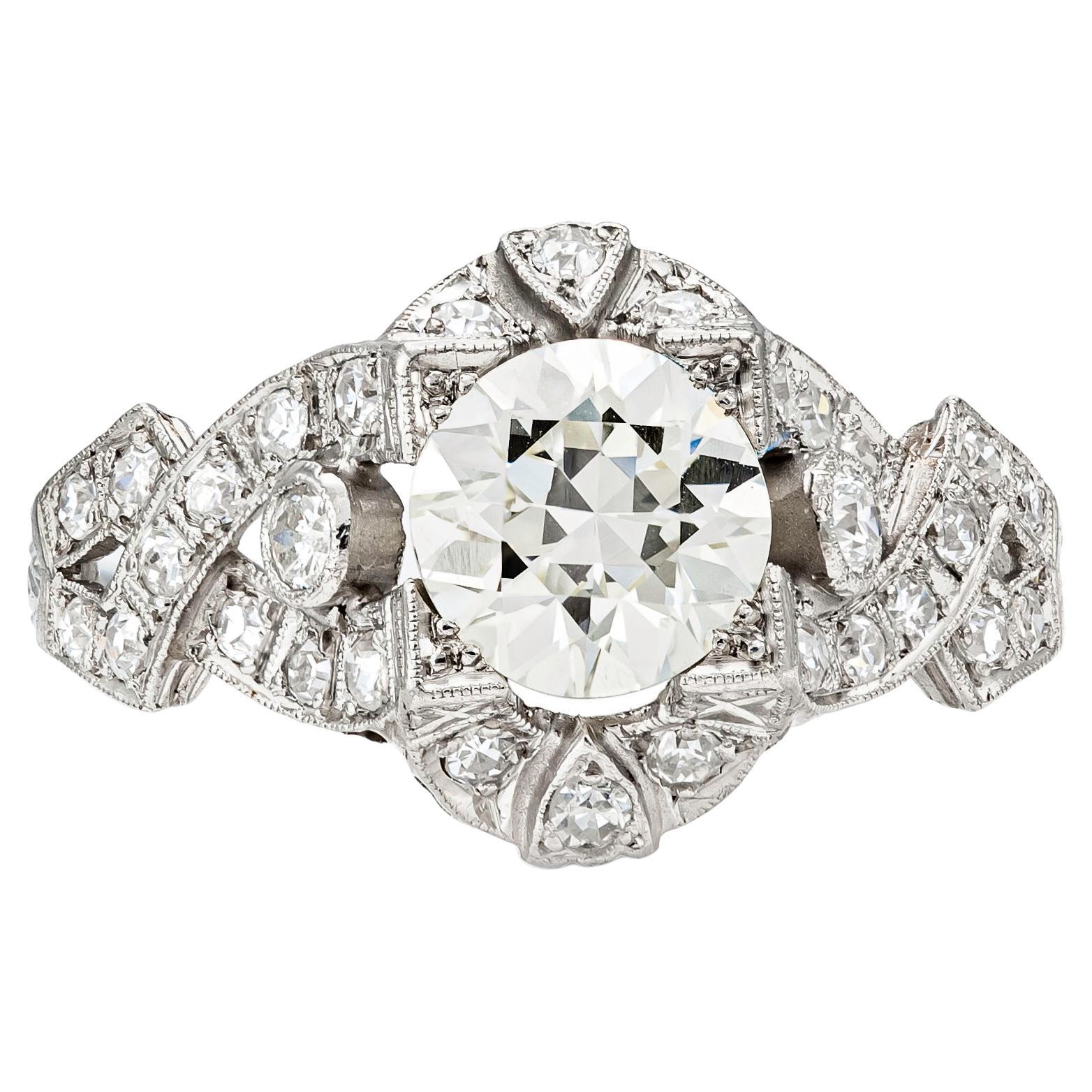 Art Deco 1.20 Carat Old European Cut Diamond Engagement Ring For Sale