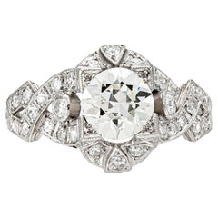 Bague de fiançailles Art déco avec diamant taille européenne ancienne de 1,20 carat
