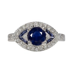 Art Deco 1.20 Carat Royal Blue Sapphire White Gold Solitaire Ring Vintage Art Deco 1.20 Carat Royal Blue Sapphire White Gold Solitaire Ring