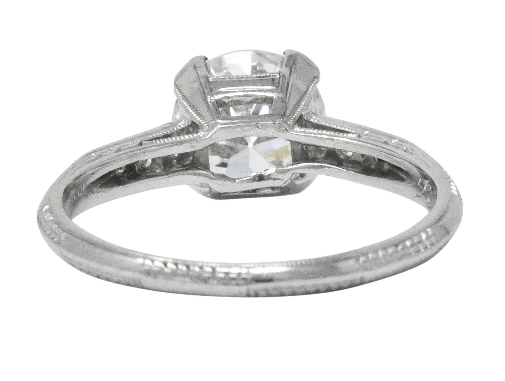 Art Deco 1.20 Carat Transitional Cut Diamond Platinum Engagement Ring GIA In Excellent Condition In Philadelphia, PA