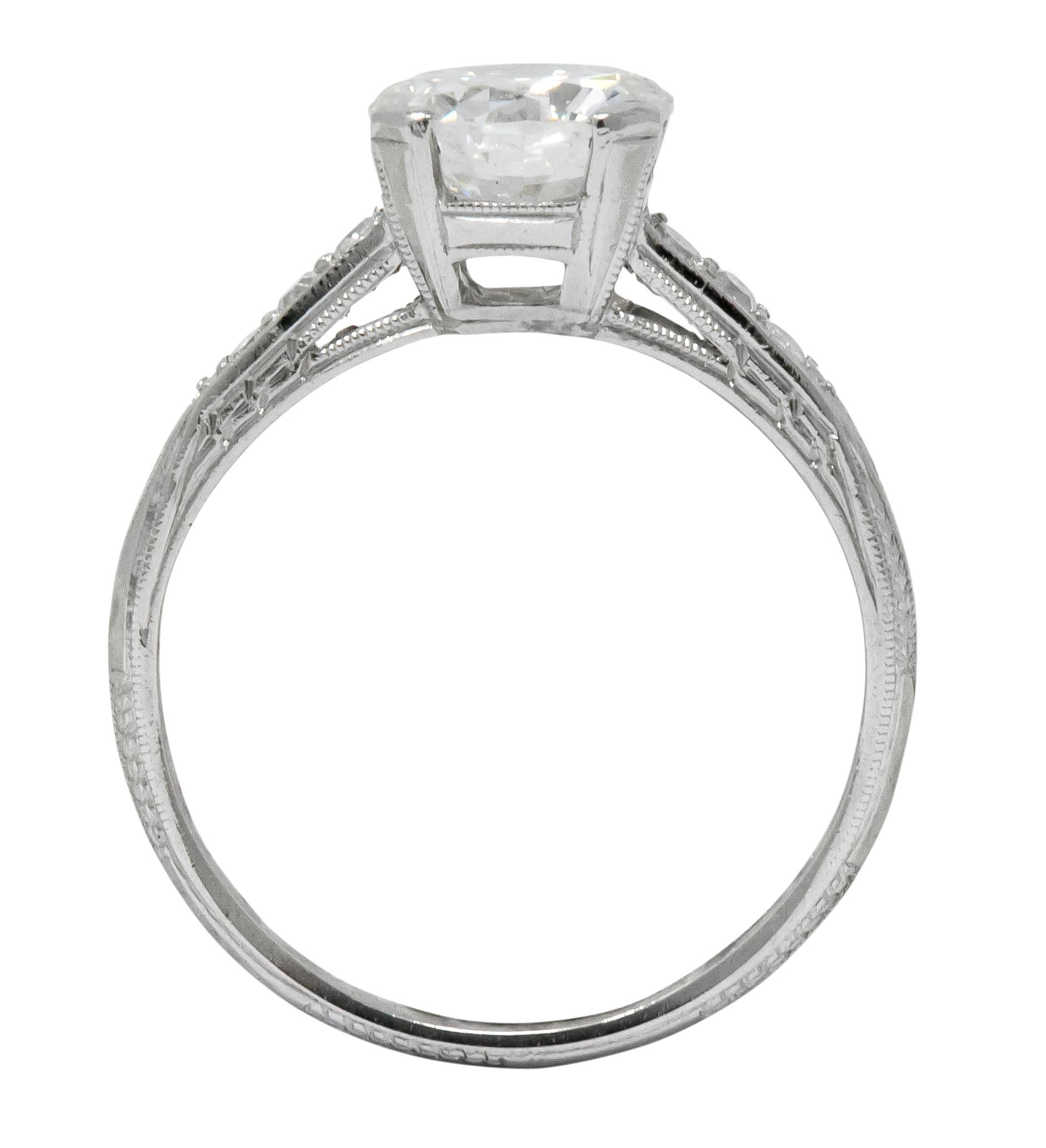 Art Deco 1.20 Carat Transitional Cut Diamond Platinum Engagement Ring GIA 2