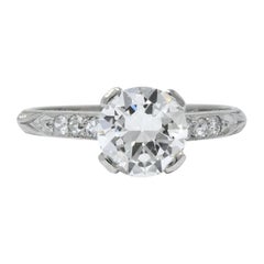 Art Deco 1.20 Carat Transitional Cut Diamond Platinum Engagement Ring GIA