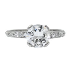 Art Deco 1.20 Carat Transitional Cut Diamond Platinum Engagement Ring GIA