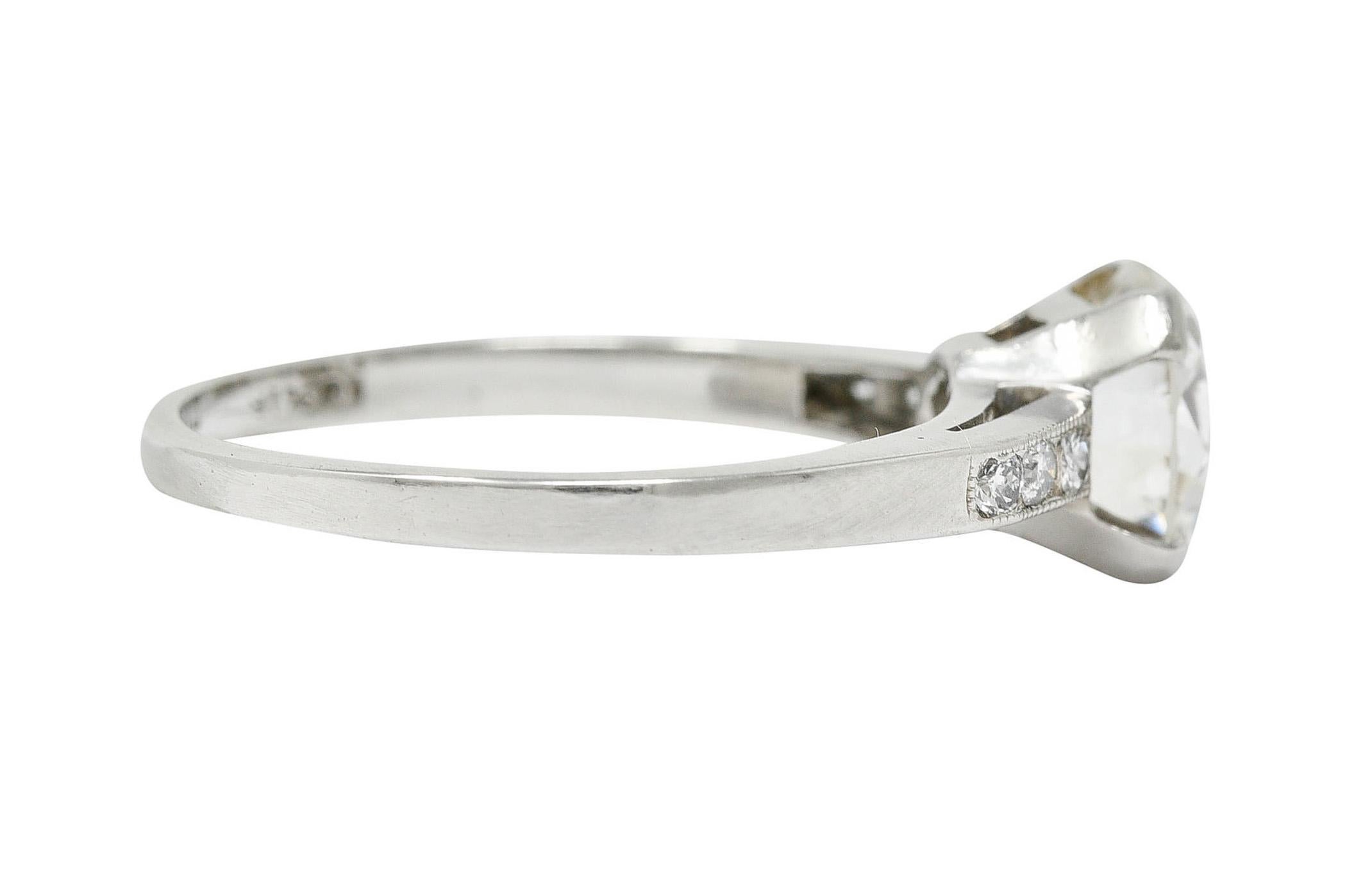 Round Cut Art Deco 1.20 Carats Diamond Platinum Wide Prong Engagement Ring