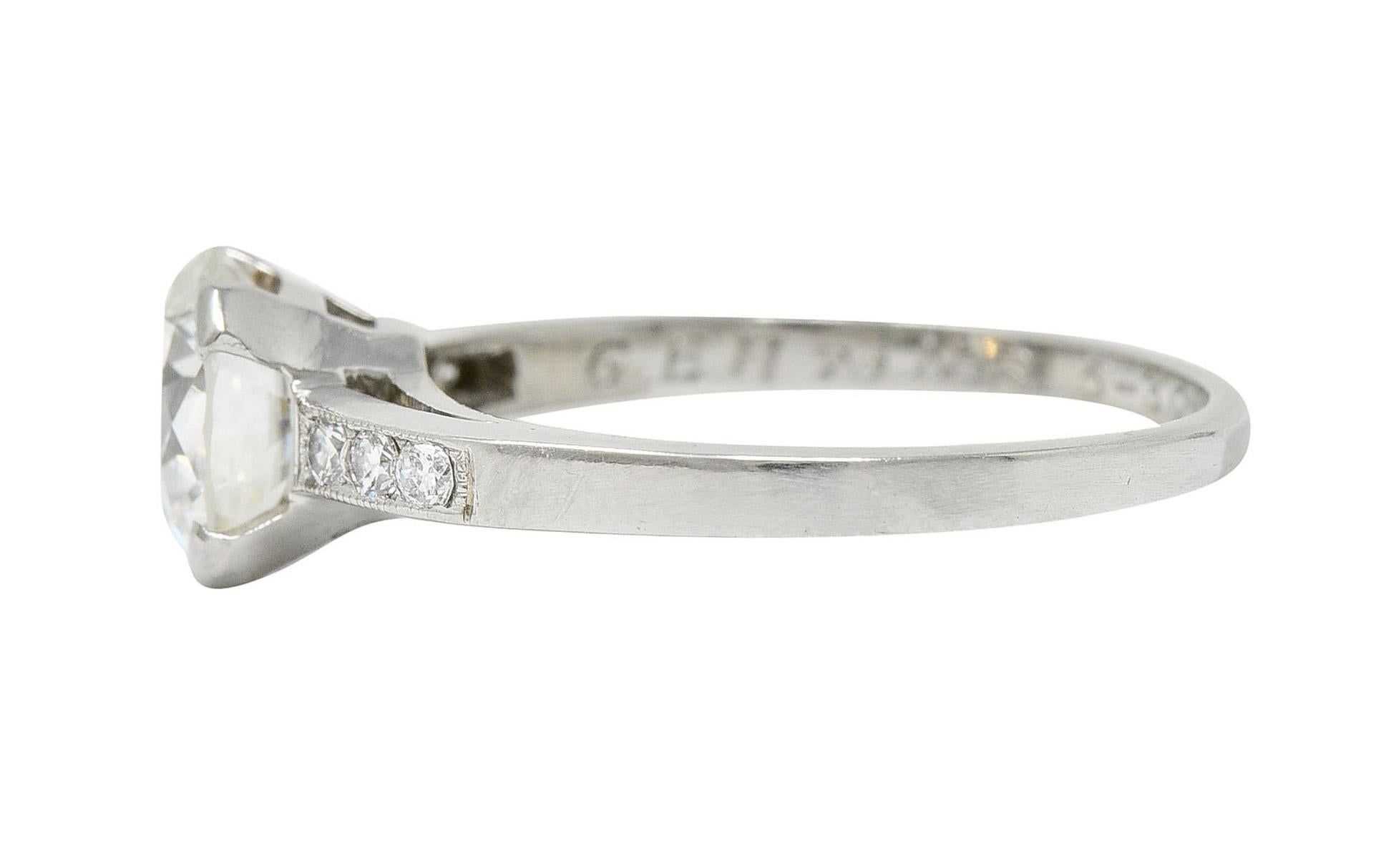 Women's or Men's Art Deco 1.20 Carats Diamond Platinum Wide Prong Engagement Ring