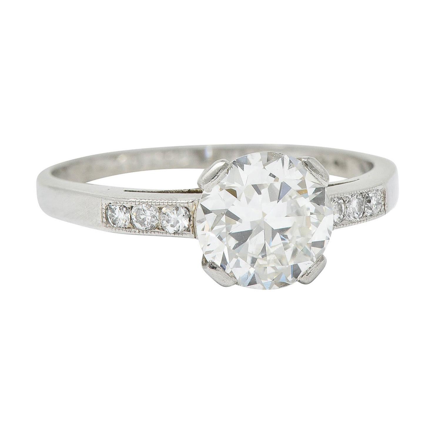 Art Deco 1.20 Carats Diamond Platinum Wide Prong Engagement Ring