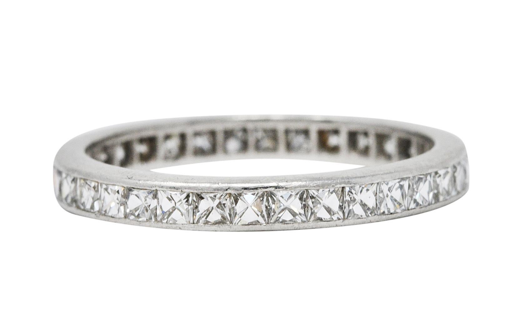 Art Deco 1.20 Carats French Cut Diamond Platinum Eternity Band Ring In Excellent Condition In Philadelphia, PA