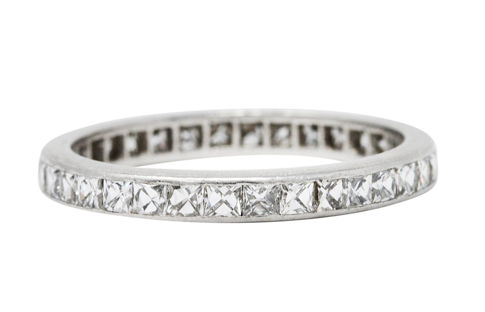 Women's or Men's Art Deco 1.20 Carats French Cut Diamond Platinum Eternity Band Ring