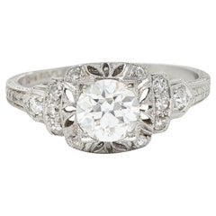 Vintage Art Deco 1.20 Carats Old European Cut Diamond Platinum Engagement Ring