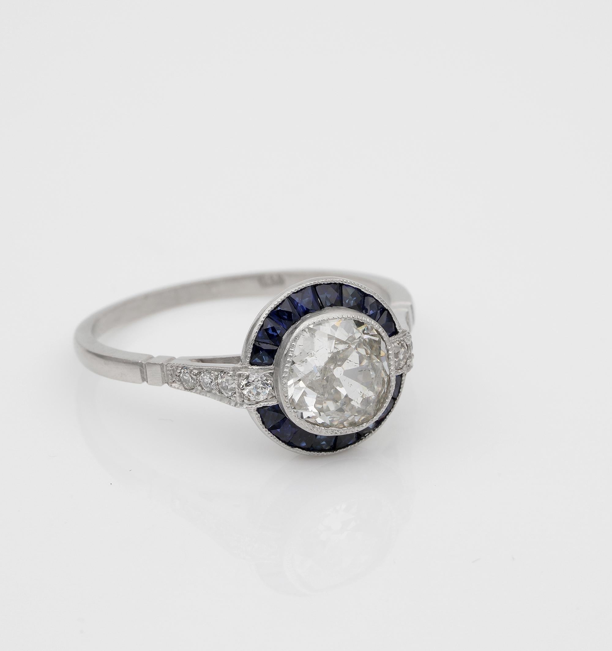 Cushion Cut Art Deco Style 1.20 Carat Diamond Plus Platinum Target Ring For Sale