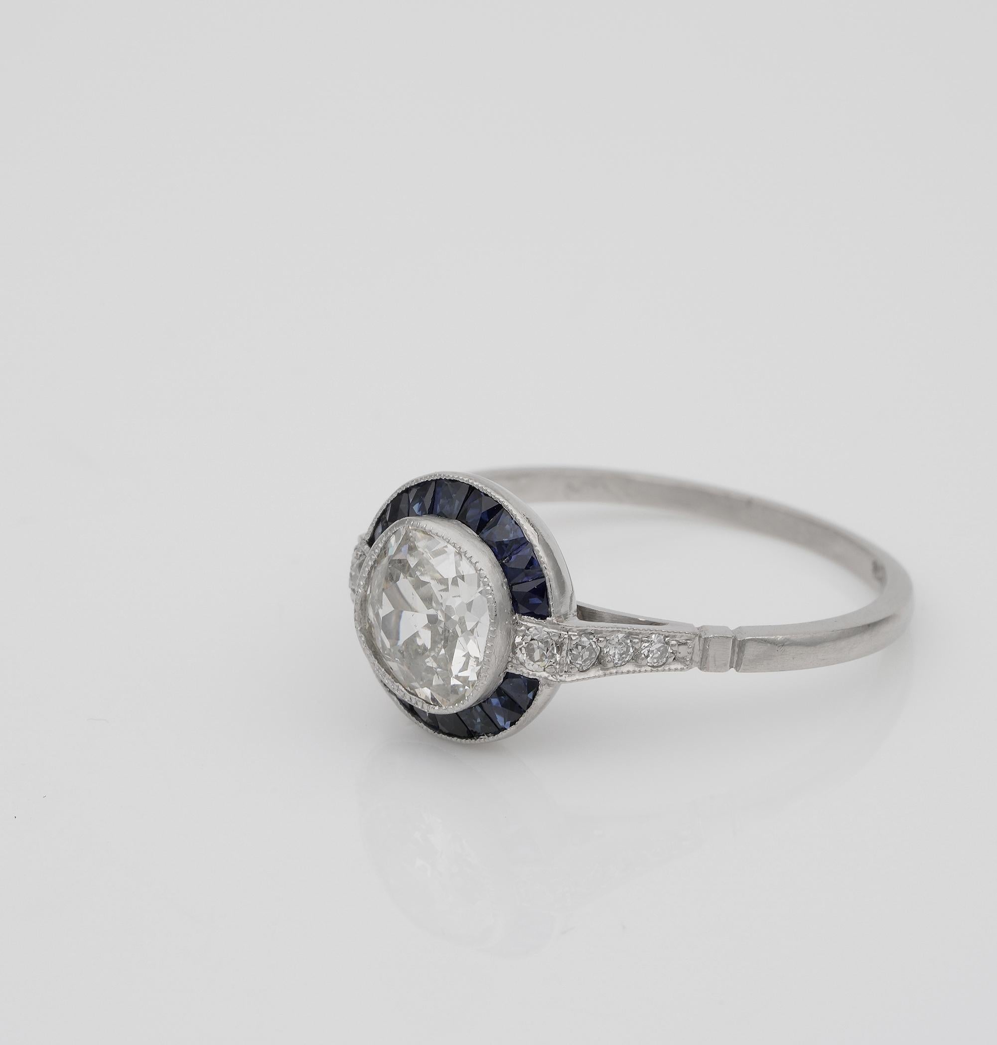 Women's Art Deco Style 1.20 Carat Diamond Plus Platinum Target Ring For Sale