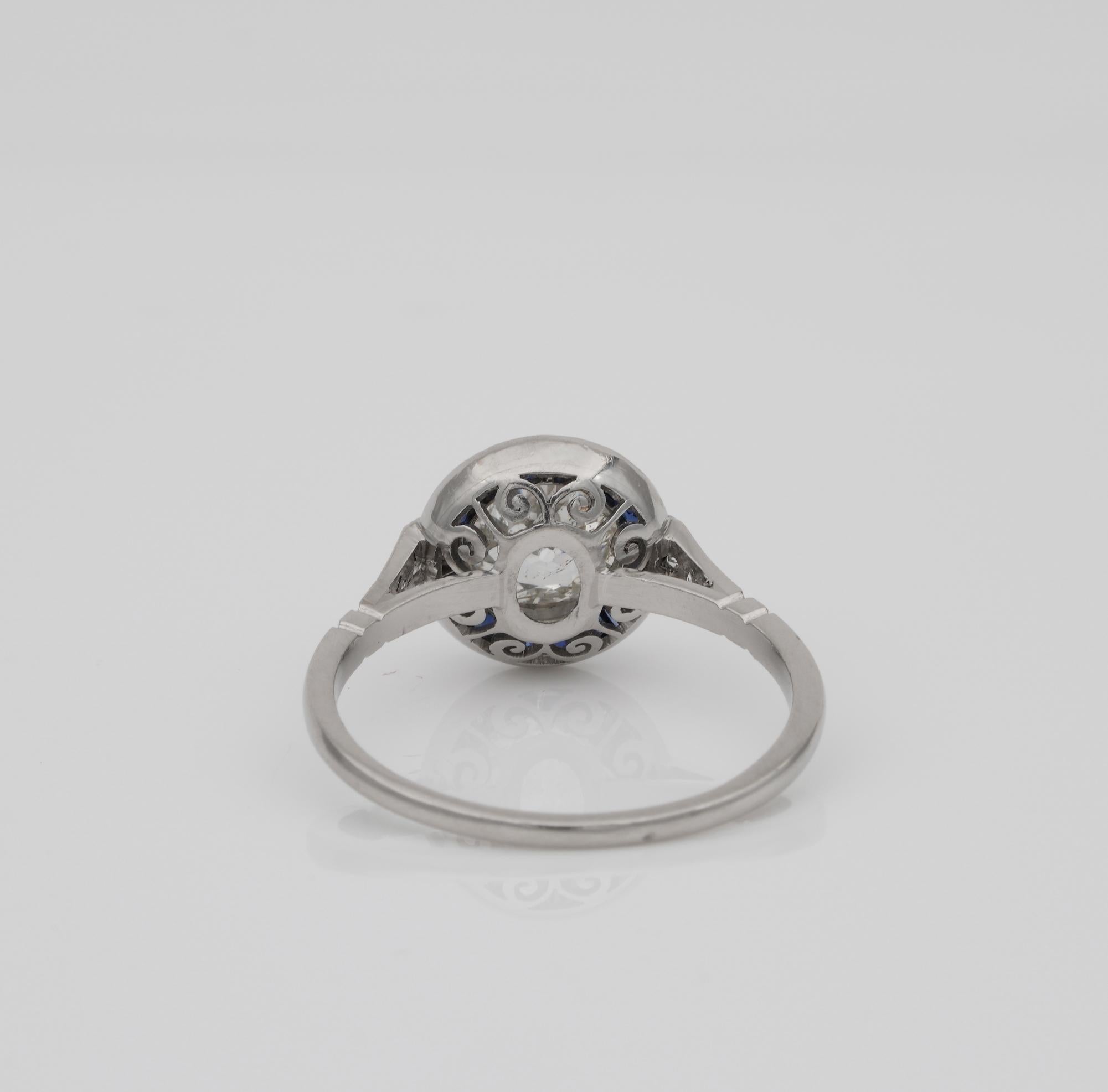 Art Deco Style 1.20 Carat Diamond Plus Platinum Target Ring For Sale 3