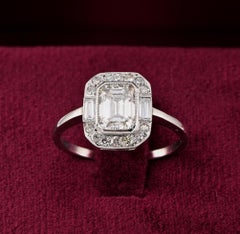 Art Deco 1.20 Ct Emerald Cut Diamond Solitaire Platinum Ring