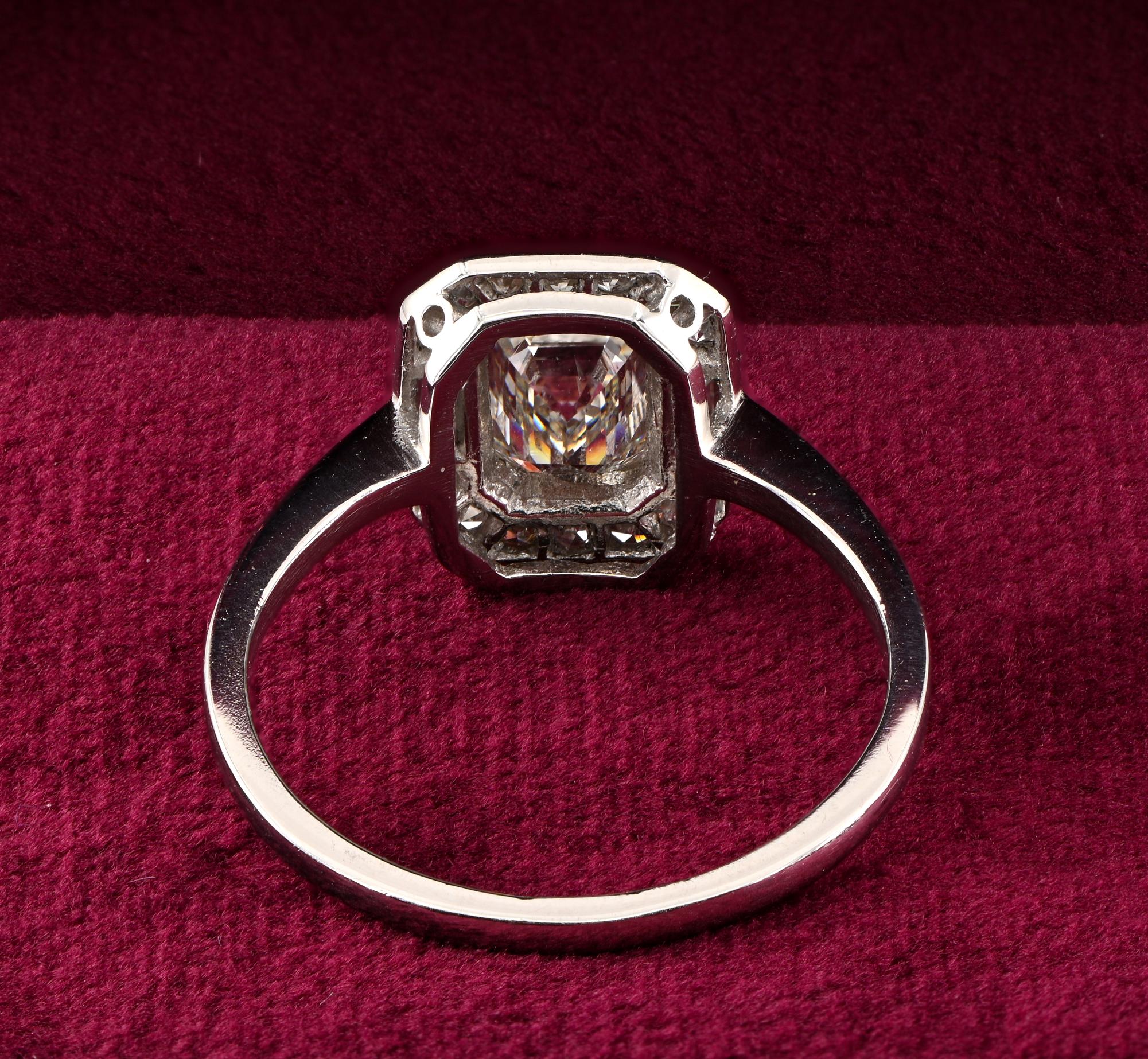 Art Deco 1.20 Ct Emerald Cut Diamond Solitaire Platinum Ring For Sale 1