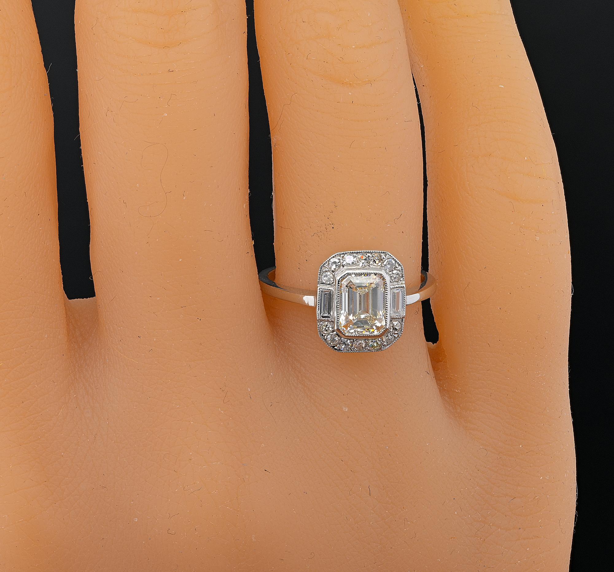 Art Deco 1.20 Ct Emerald Cut Diamond Solitaire Platinum Ring For Sale 3