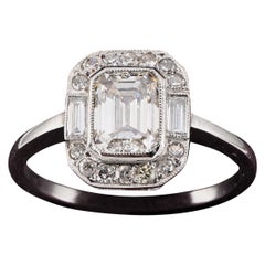 Art Deco 1.20 Ct Emerald Cut Diamond Solitaire Platinum Ring