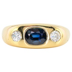 Art Deco 1.20 Ct Natural Sapphire .40 Ct Diamond Three Stone Gent 18 KT Ring