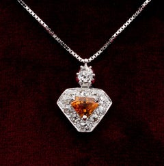 Art Deco 1.20 Carat No Heat Orange Sapphire 1.20 Old Cut Diamond Shield Pendant