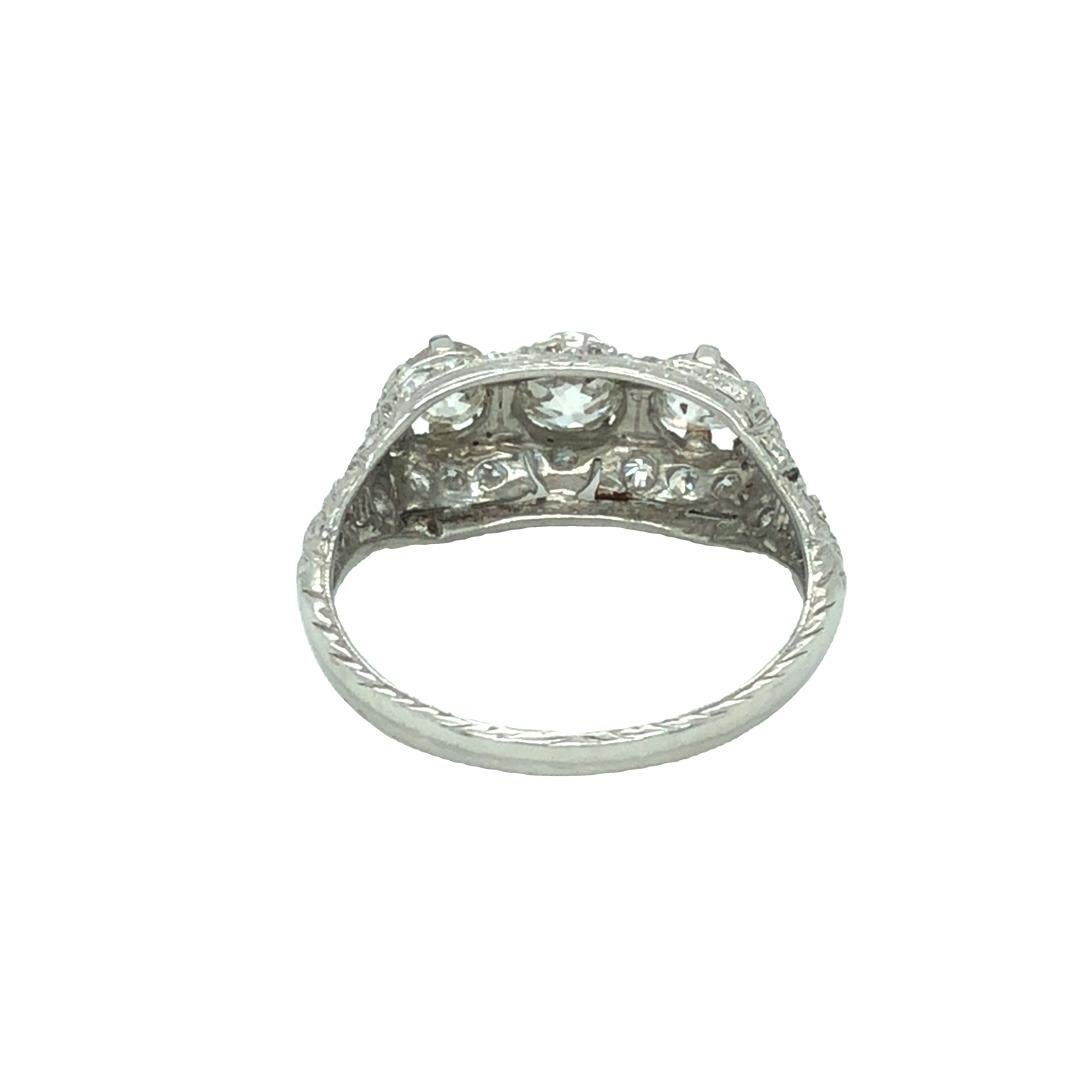 Women's Art Deco 1.20 Cttw, Three Stone Diamond Platinum Ring Signed Birks For Sale