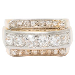 Art Deco 1.20 CTW Diamond Platinum 18K Yellow Gold Vintage Streamline Band Ring