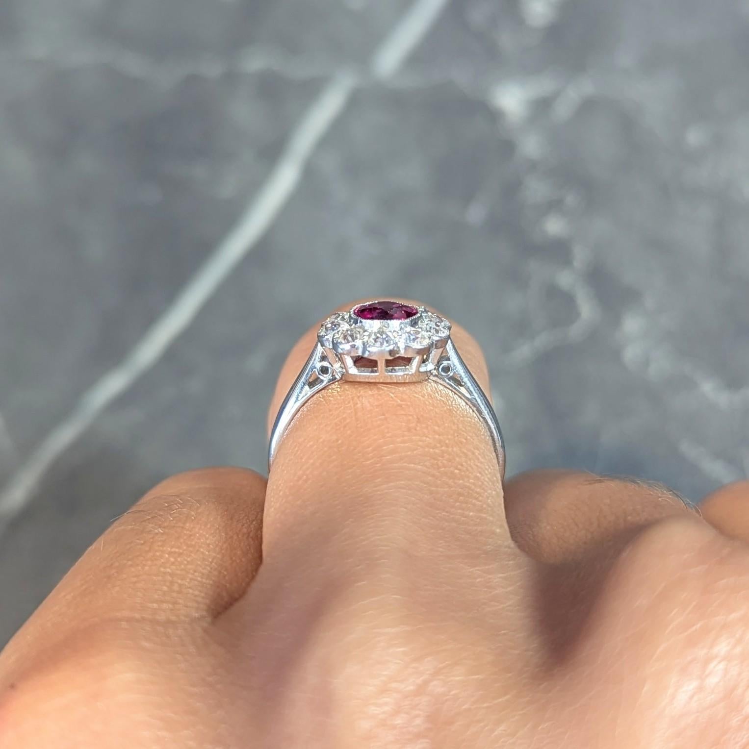 Art Deco 1.20 CTW No Heat Ruby Diamond Platinum Vintage Halo Ring GIA 7