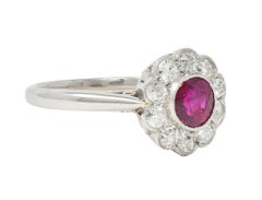 Art Deco 1.20 CTW No Heat Ruby Diamond Platinum Vintage Halo Ring GIA