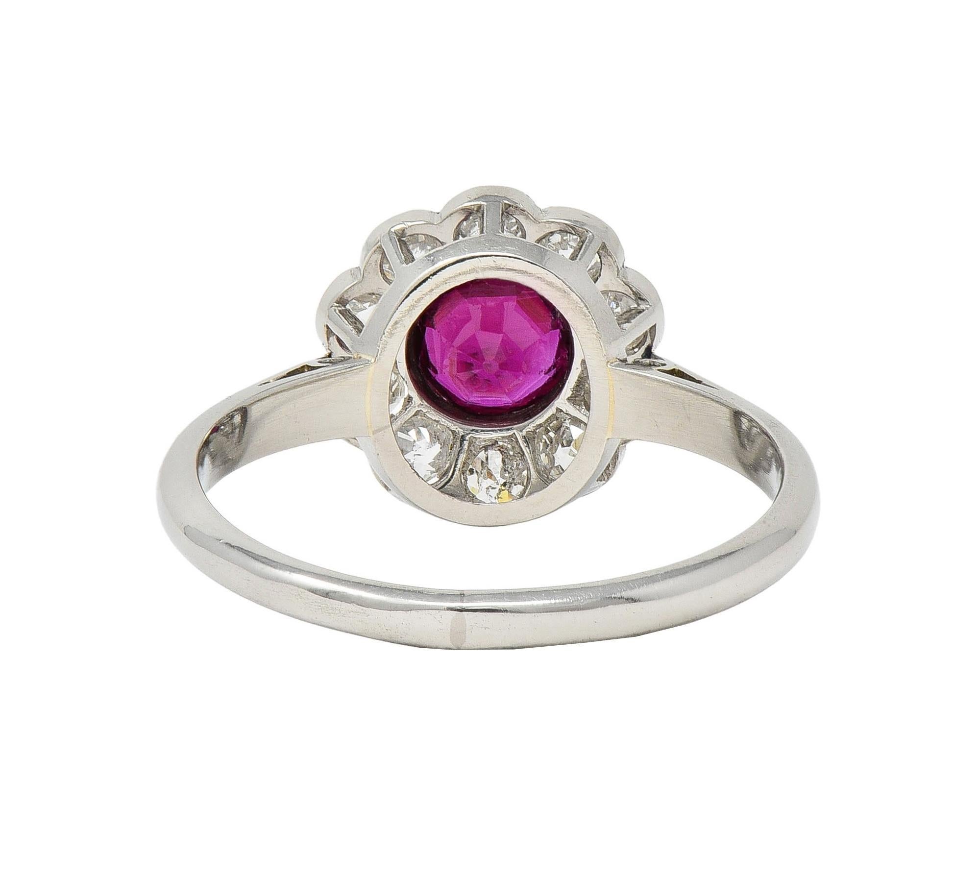 Women's Art Deco 1.20 CTW No Heat Ruby Diamond Platinum Vintage Halo Ring GIA