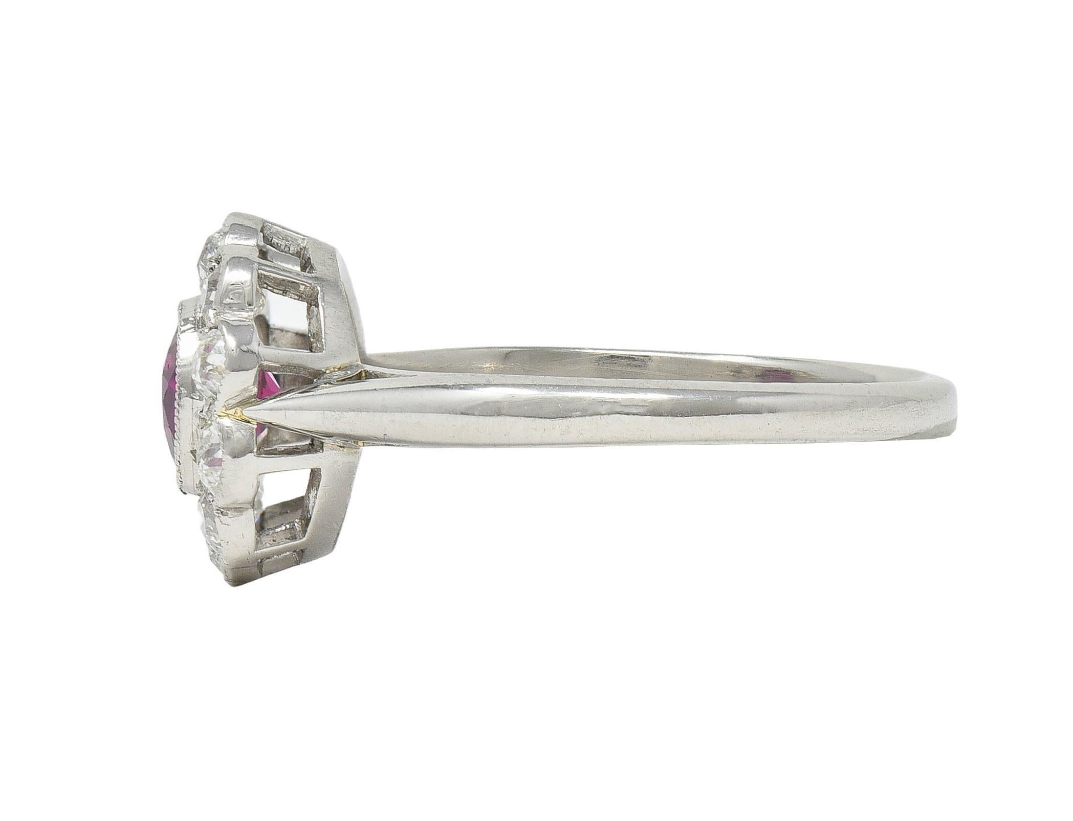 Art Deco 1.20 CTW No Heat Ruby Diamond Platinum Vintage Halo Ring GIA 1